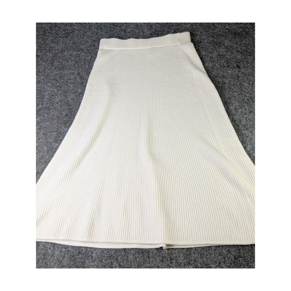 Talbots Petite Ribbed Knit Midi Skirt Ivory Cream A-Line Pull On Size P XS